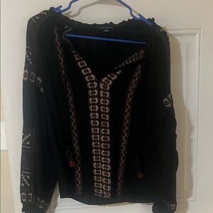 American Eagle Outfitters Black Embroidered Blouse